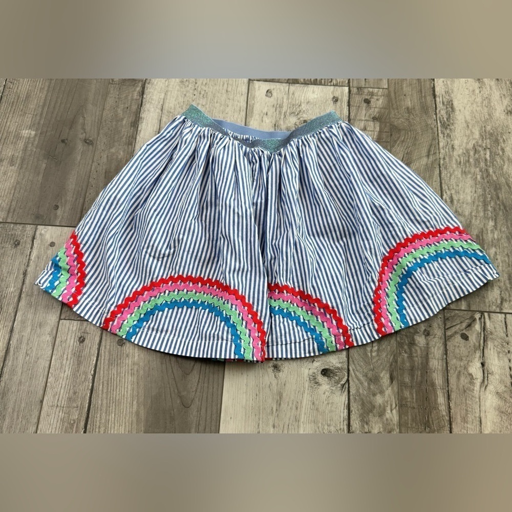 Crewcuts White Blue Cotton Dots Rainbow Striped Skirt Skort Medium Girls